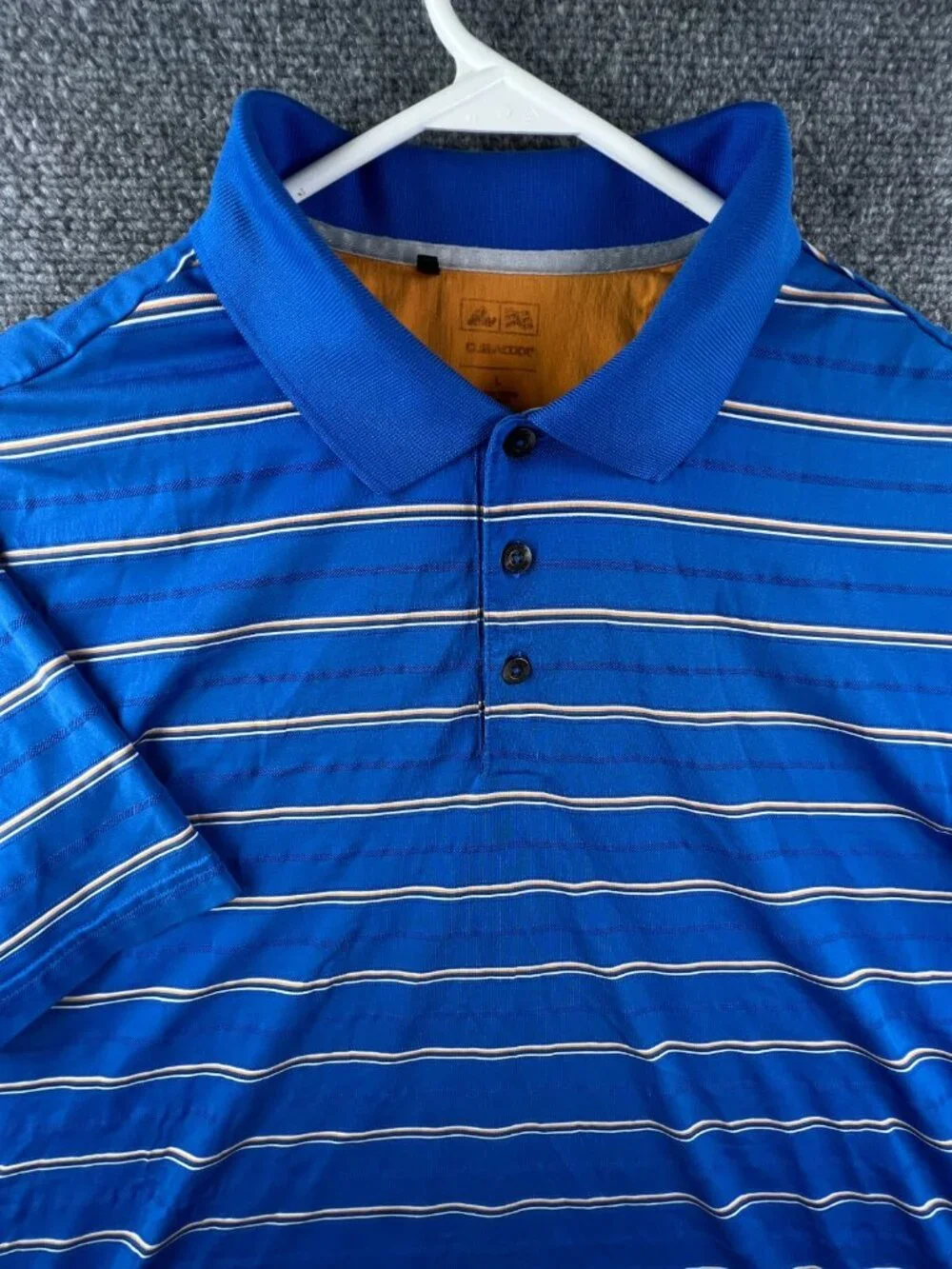 Adidas Climacool Blue Gold Striped Large Short Sleeve Polo Shirt Men’s Golf